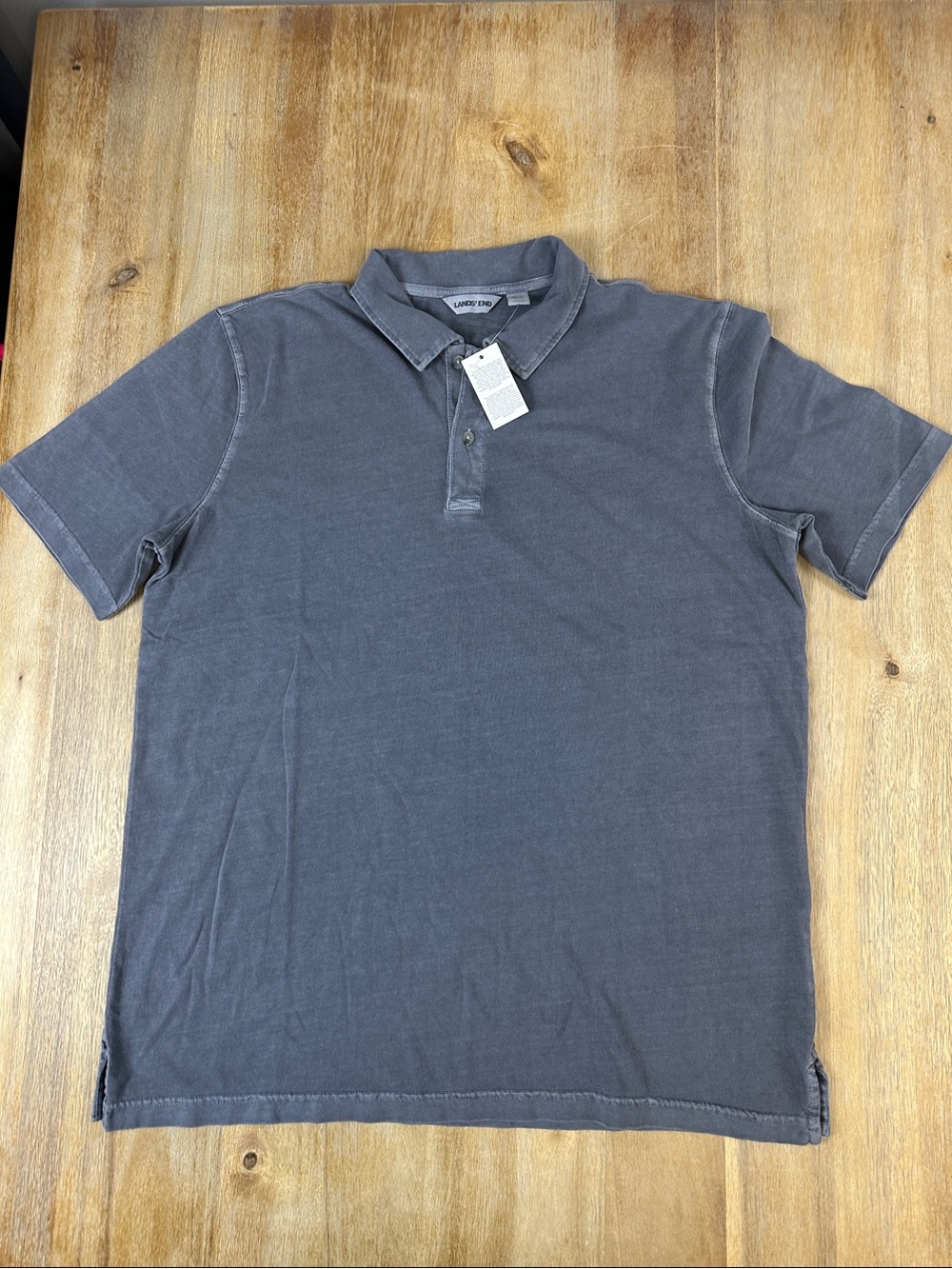 Lands' End Men's Large Tall Short Sleeve Super T Sun Faded Polo in Dark Gray Sky